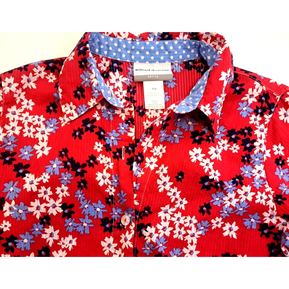 Alfred Dunner Floral‎ Blouse Women's PS Petitie Small Red White Blue USA